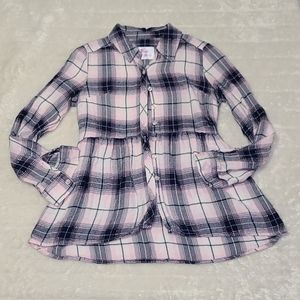 Justice Pink and Black Plaid Button Down Shirt